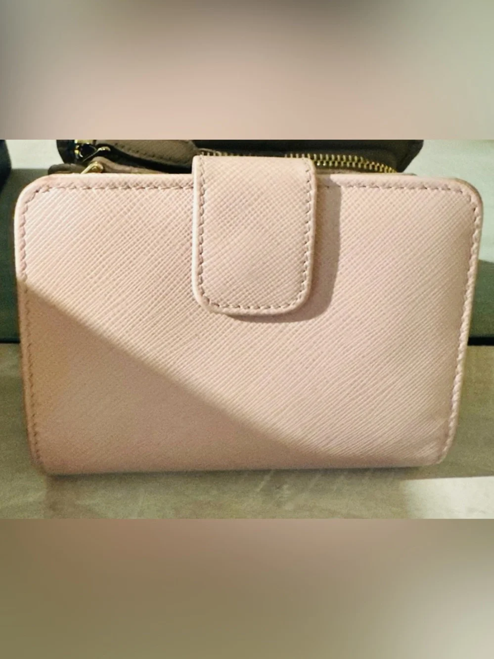 Authentic Prada Small Tan Saffiano Leather Wallet with Gold Logo